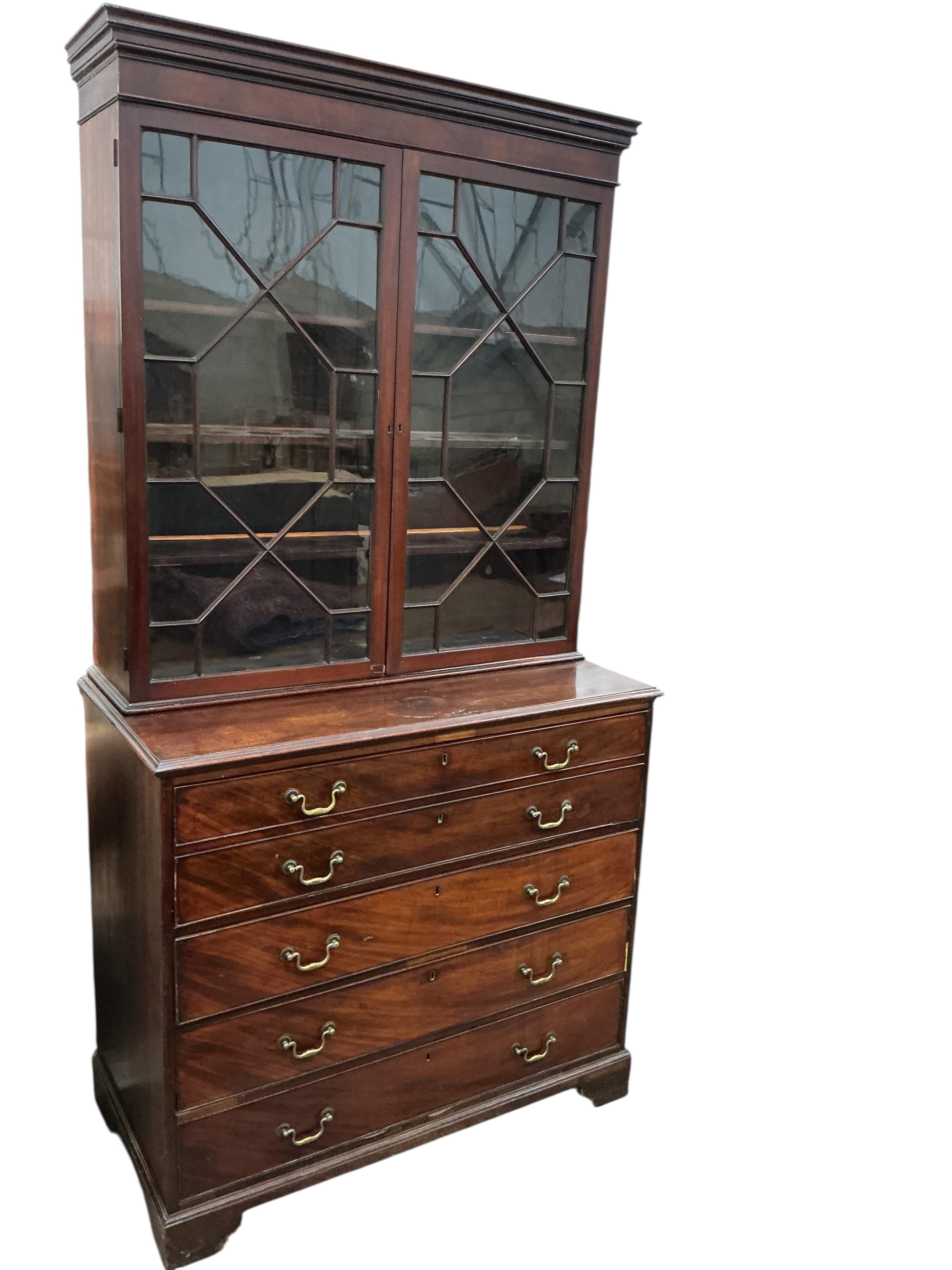 A George III mahogany secretaire bookcase, width 118cm, depth 60cm, height 232cm